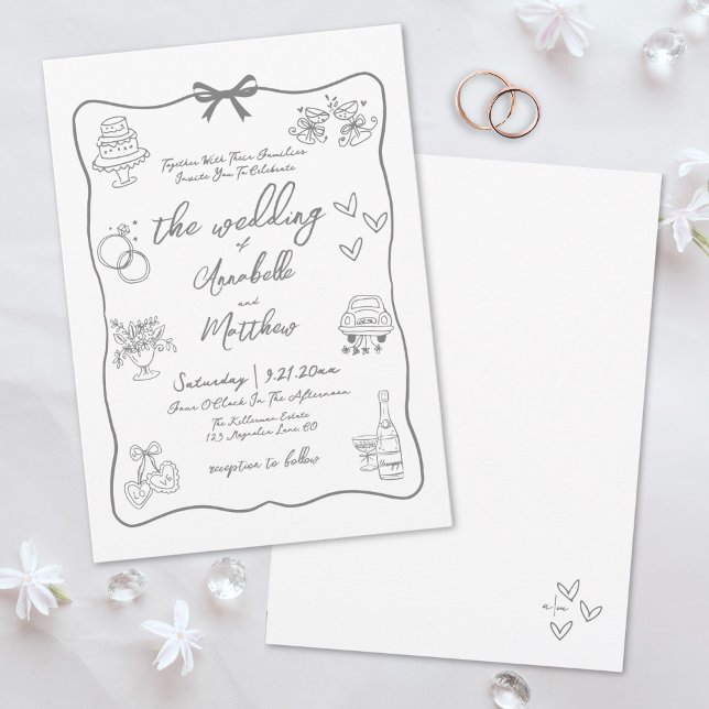 Hand Drawn Gray Whimsical Wedding Invitation (Hand Drawn Gray Whimsical Wedding Invitation)