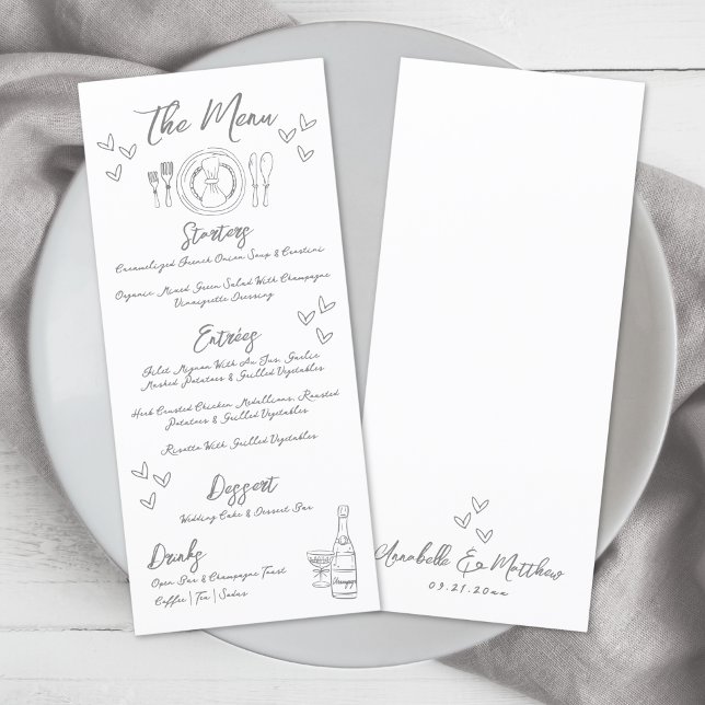 Hand Drawn Gray Whimsical Wedding Menu (Hand Drawn Gray Whimsical Wedding Menu )