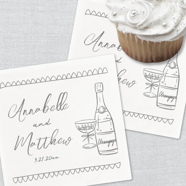 Hand Drawn Gray Whimsical Wedding Napkins (Hand Drawn Gray Whimsical Wedding Napkins)