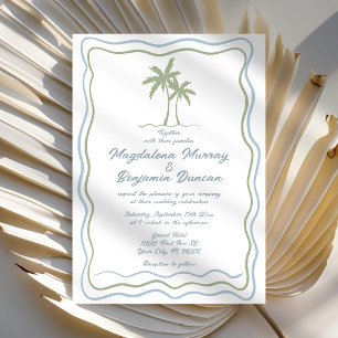 Hand Drawn Green Blue Wavy Frame Palm Tree Wedding Invitation