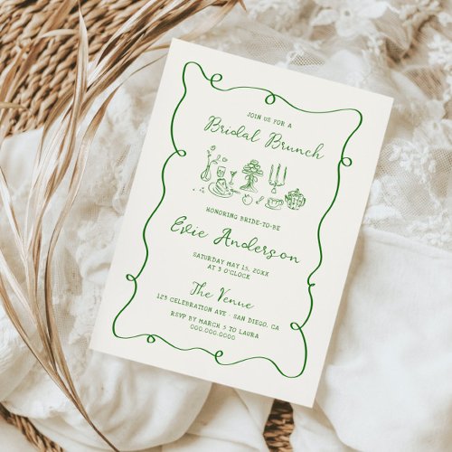 Hand Drawn Green Bridal Brunch Invitation