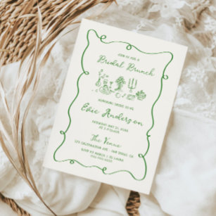Hand Drawn Green Bridal Brunch Invitation