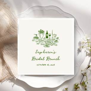 Hand Drawn Green Bridal Brunch  Napkins