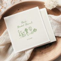 Hand Drawn Green Bridal Brunch Napkins