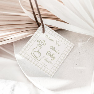 Hand Drawn Green Bun In The Oven Baby Shower Favor Tags