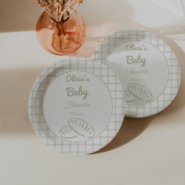  Hand Drawn Green Bun In The Oven Baby Shower Paper Plates (Creator Uploaded)
