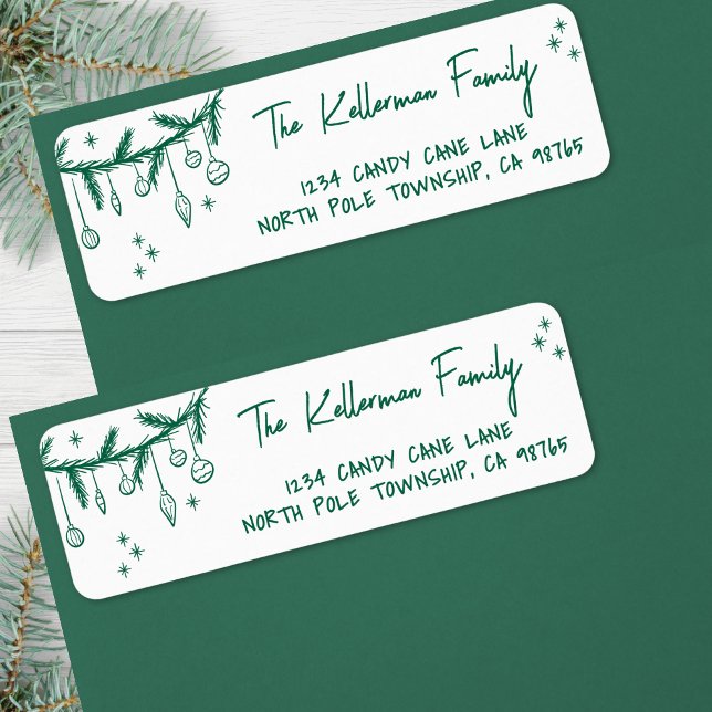 Hand Drawn Green Christmas Return Address Label (Hand Drawn Green Christmas Return Address label)