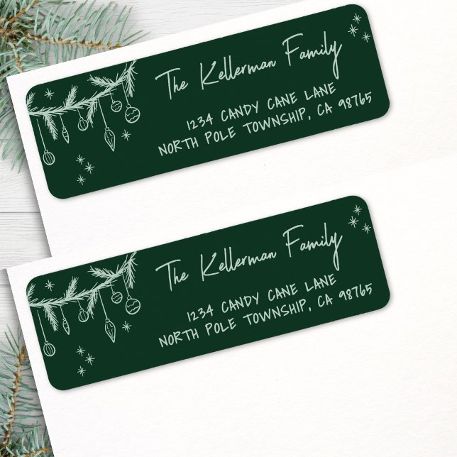 Hand Drawn Green Christmas Return Address Label (Hand Drawn Green Christmas Return Address label )