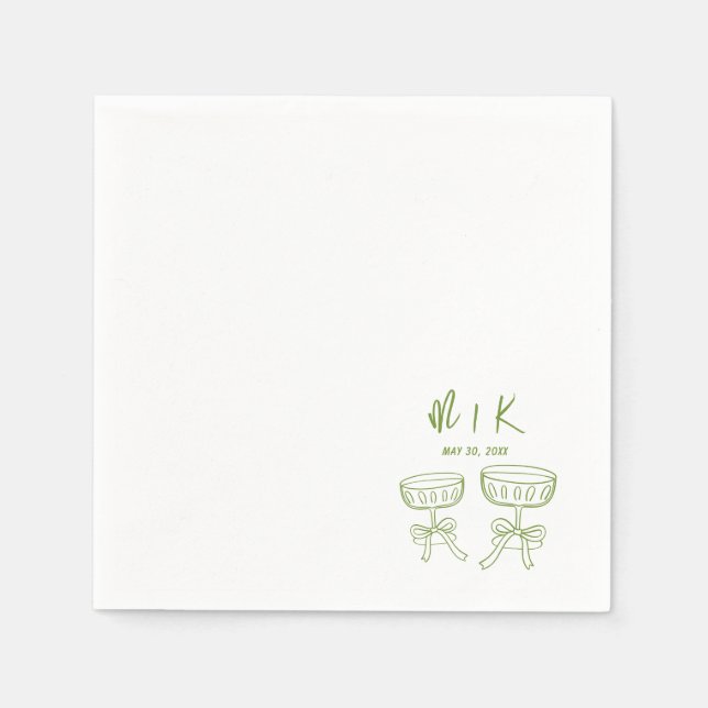 Hand Drawn Green Cocktail Wedding  Napkins (Front)