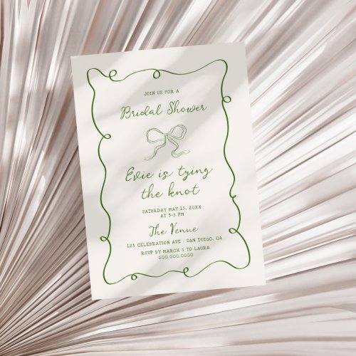 Hand Drawn Green Frame Ribbon Bridal Shower Invitation
