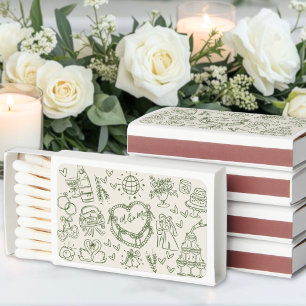 Hand Drawn Green Funky Wedding Matchboxes