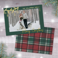 Hand Drawn Green Gold Tartan Merry Christmas