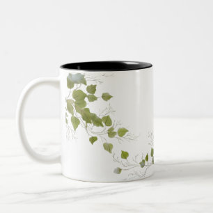 Hand-Drawn Green Leaves Minimal Botanical Two-Tone Coffee Mug