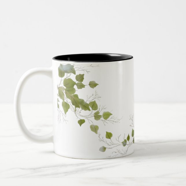 Hand-Drawn Green Leaves | Minimal Botanical Two-Tone Coffee Mug (Left)