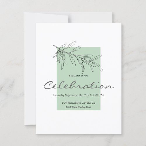 Hand Drawn Green Olive Leaves     Invitation