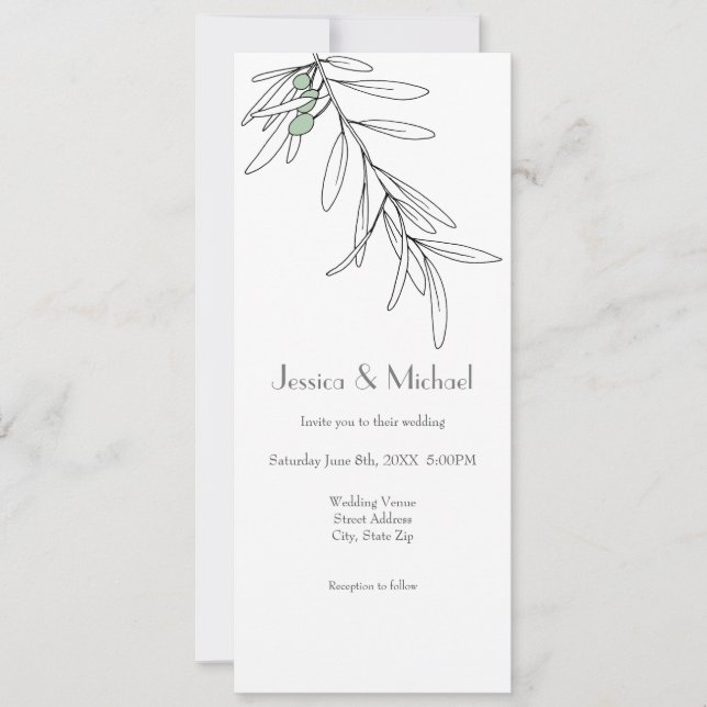 Hand Drawn Green Olive Leaves   Invitation (Front)