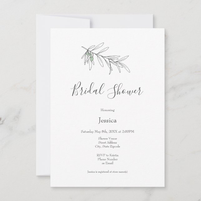 Hand Drawn Green Olive Leaves  Invitation (Front)