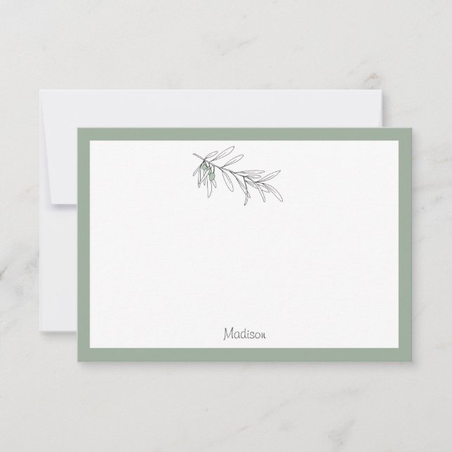 Hand Drawn Green Olive Leaves  Note Card (Front)