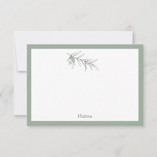 Hand Drawn Green Olive Leaves  Note Card