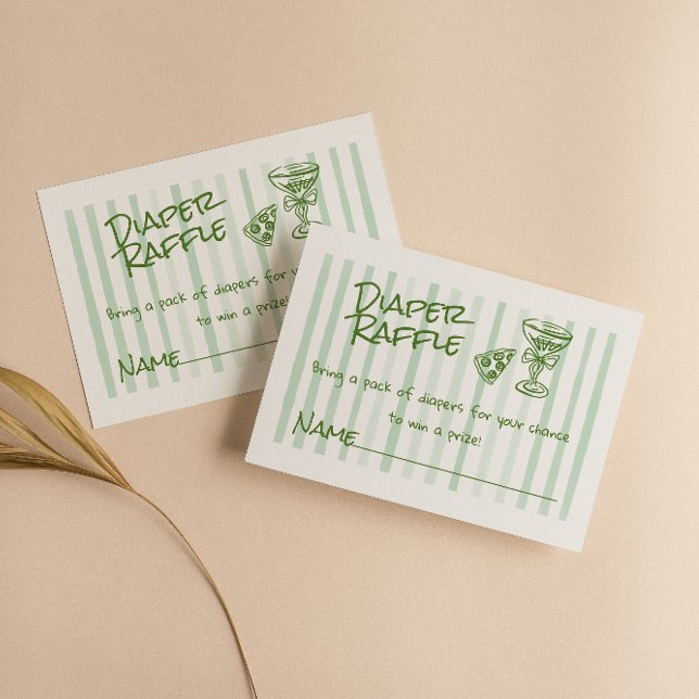 Hand Drawn Green Pink Pizza Baby Diaper Raffle  Enclosure Card (Creator Uploaded)