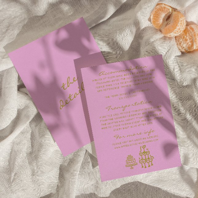 Hand Drawn Green Pink Romantic Wedding Details Enclosure Card (Creator Uploaded)