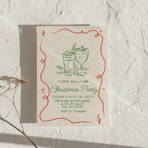 Hand Drawn Green Red Christmas Cocktail Party Invitation