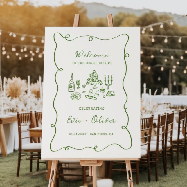 Hand Drawn Green Rehearsal Dinner Welcome Foam Board (Creator Uploaded)