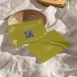 Hand Drawn Green Romantic QR Code Wedding RSVP Card