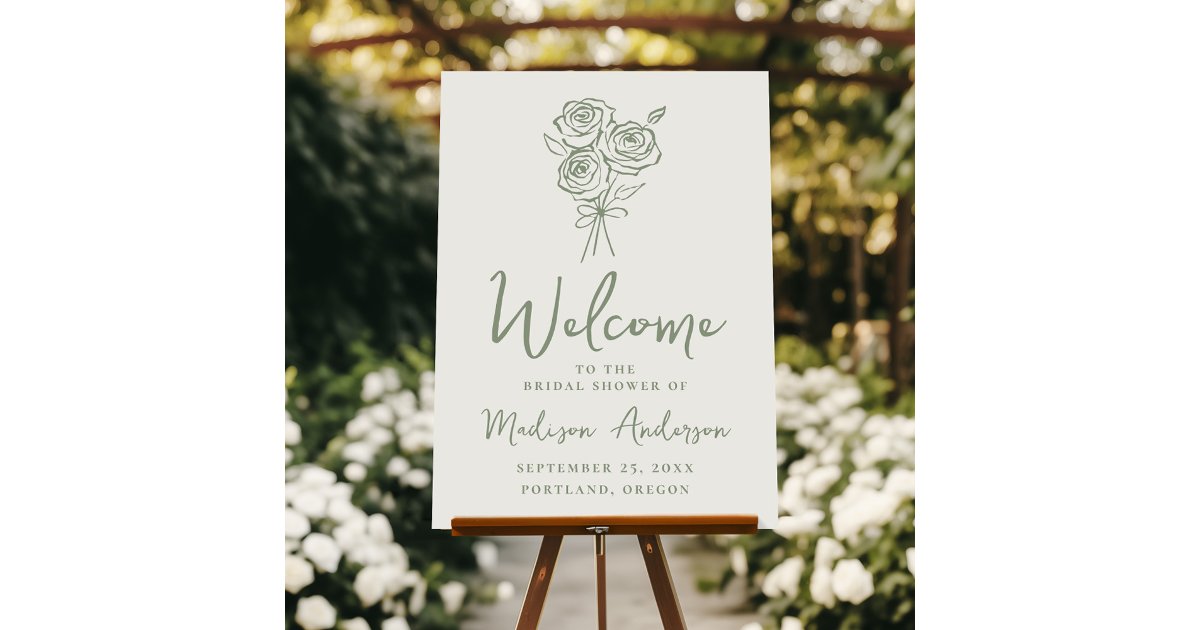 Hand-Drawn Green Roses Bridal Shower Welcome Foam Board | Zazzle