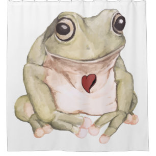 Hand drawn green tree frog shower curtain