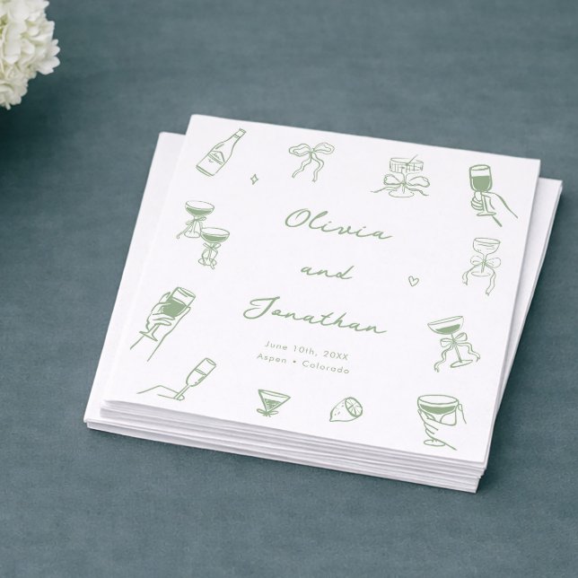 Hand Drawn Green Wedding Napkins (Creator Uploaded)