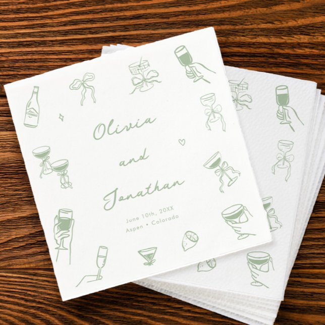 Hand Drawn Green Wedding Napkins (Creator Uploaded)