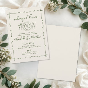 Hand Drawn Green Wedding Rehearsal Dinner Invitation