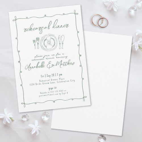 Hand Drawn Green Wedding Rehearsal Dinner