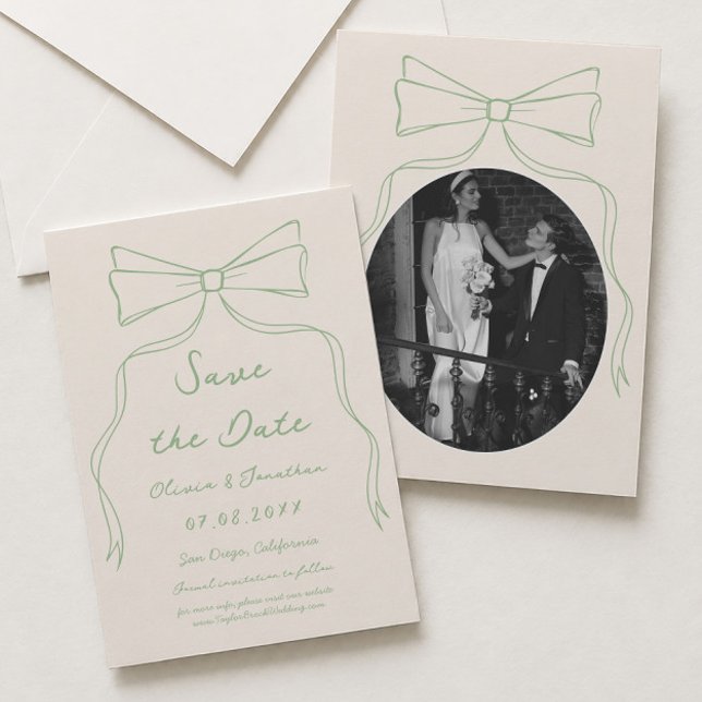 Hand Drawn Green Wedding Save the date Photo Invitation (Creator Uploaded)