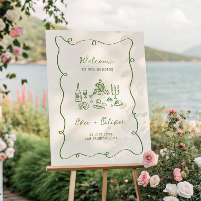 Hand Drawn Green Wedding Welcome Foam Board (Creator Uploaded)
