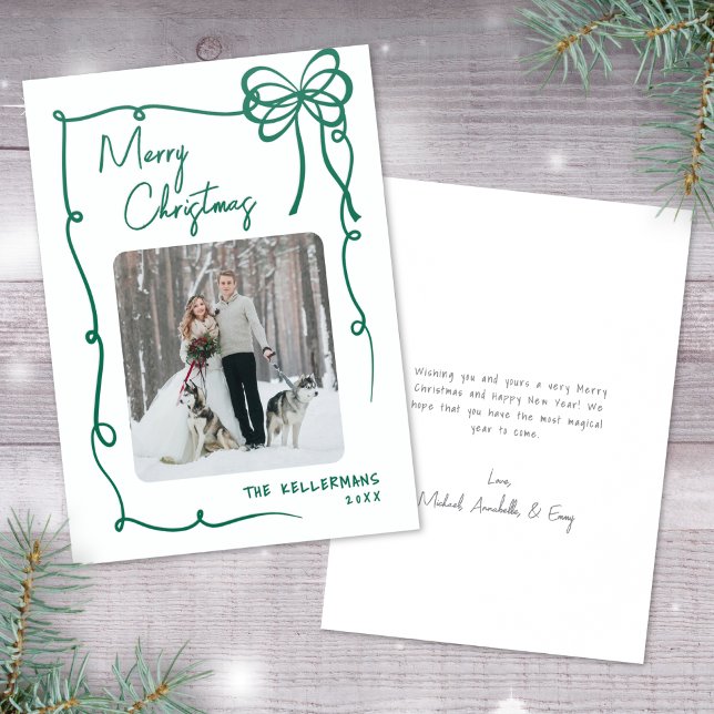 Hand Drawn Green Whimsical Christmas Holiday Letterpress Photo Cards (Hand Drawn Green Whimsical Christmas Holiday Letterpress Photo Cards)