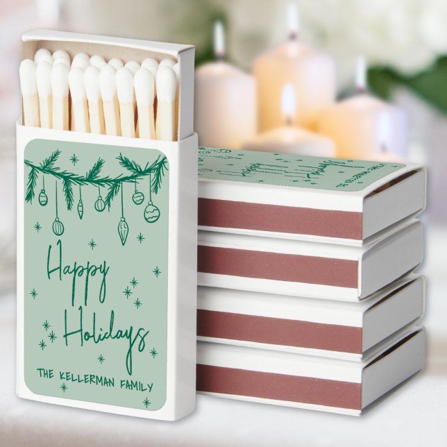 Hand Drawn Green Whimsical Holiday Matchboxes (Hand Drawn Green Whimsical Holiday Matchboxes)
