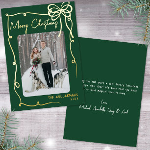 Hand Drawn Green Whimsical Merry Christmas Foil Holiday Card