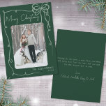 Hand Drawn Green Whimsical Merry Christmas Holiday Card<br><div class="desc">Send holiday cheer with this vertical Christmas card design. The front features a vertical photo in the center, framed by a swirling ribbon-style doodle border. A cute hand-drawn coquette bow sits in the top right corner, while “Merry Christmas” appears in a handwritten script at the top left. The bottom right...</div>