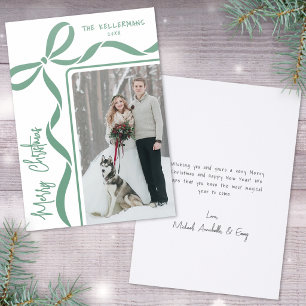 Hand Drawn Green Whimsical Merry Christmas Holiday Letterpress Photo Cards