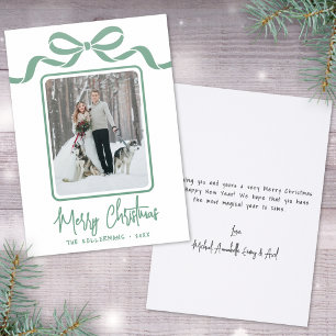Hand Drawn Green Whimsical Merry Christmas Holiday Letterpress Photo Cards