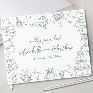 Hand Drawn Green Whimsical Wedding Guest Book