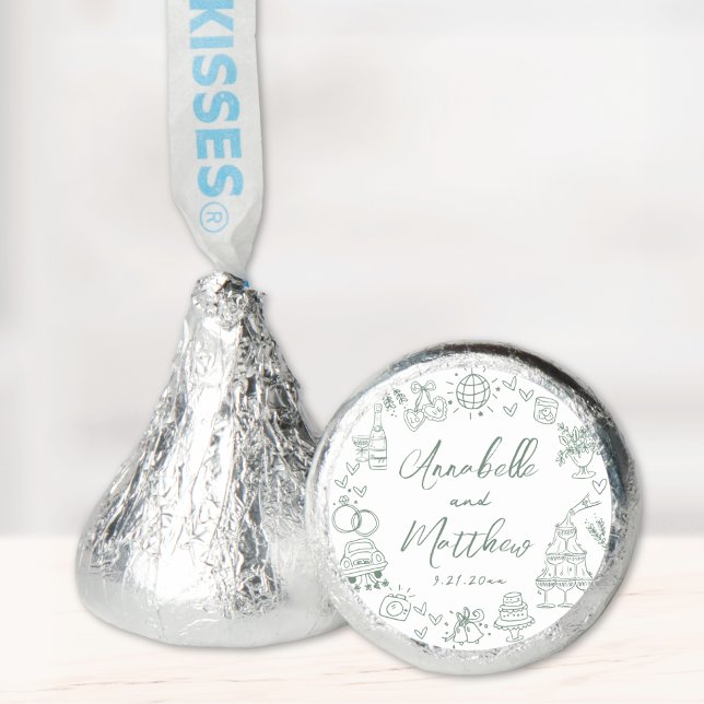 Hand Drawn Green Whimsical Wedding Hershey®'s Kisses® (Hand Drawn Green Whimsical Wedding Hershey®'s Kisses®)