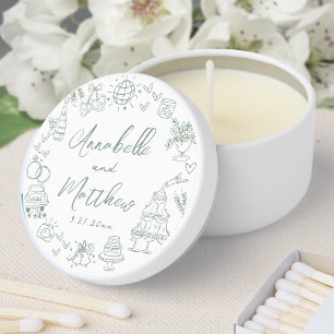 Hand Drawn Green Whimsical Wedding Mini Candle Favors