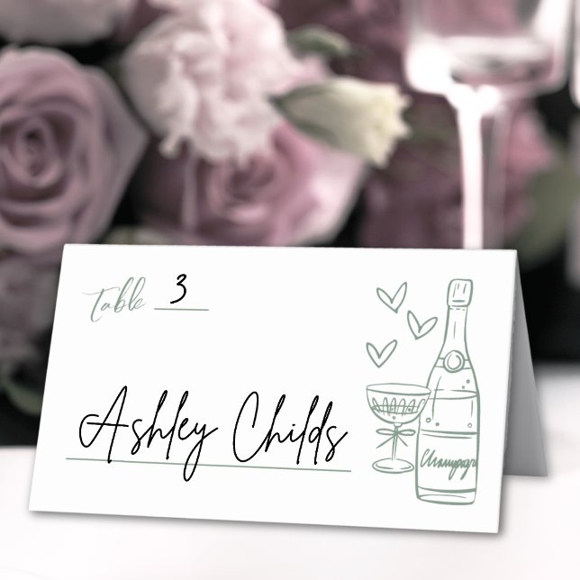 Hand Drawn Green Whimsical Wedding Place Card (Hand Drawn Green Whimsical Wedding Place Card)