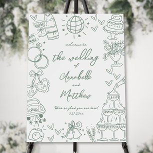 Hand Drawn Green Whimsical Wedding Welcome Sign