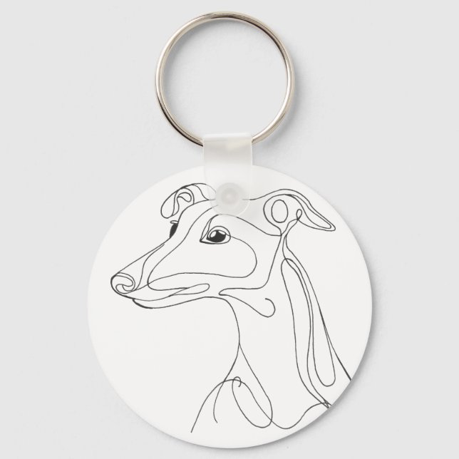 Hand Drawn Greyhound Line Art - Minimalist Design Keychain (Front)
