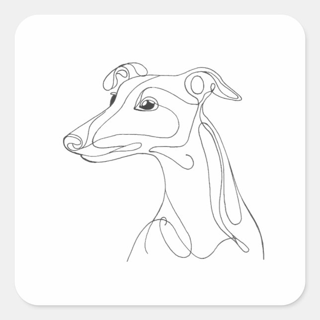 Hand Drawn Greyhound Line Art - Minimalist Design Square Sticker (Front)