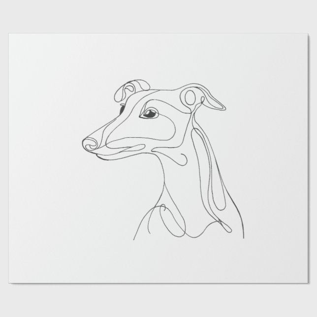 Hand Drawn Greyhound Line Art - Minimalist Design Wrapping Paper (Flat)